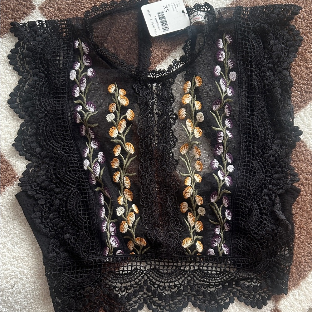 La Perla Black Lace Camisole with Yellow and Purple Floral Embroidery - Picture 3 of 6